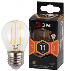 Лампа светодиодная F-LED P45-11w-827-E27 (филамент, шар, 11Вт, тепл, E27) | Б0047013 | ЭРА
