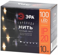 Гирлянда светодиодная Нить 10 м теплый свет ENIN -10NW 220V (100/1800) | Б0047964 | ЭРА