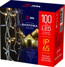 Светодиодная новогодняя гирлянда ERAPS-BK1 бахрома 0,7x2 м холодный белый свет 100 LED | Б0051890 | ЭРА