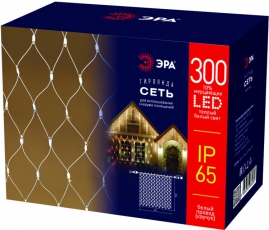 Светодиодная новогодняя гирлянда ERAPS-SKW1 нить 2x3 м тёплый белый свет 300 LED | Б0051896 | ЭРА
