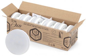 Лампа светодиодная RED LINE ECO LED GX-10W-827-GX53 (10-PACK) GX53 10Вт таблетка теплый белый свет | Б0036549 | ЭРА