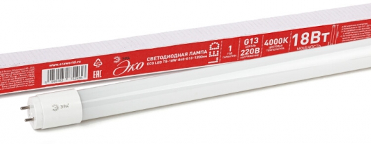 Лампа cветодиодная ECO LED T8-18W-840-G13-1200mm (диод,трубка стекл,18Вт,нейтр,непов. G13) (30/840) | Б0032976 | ЭРА