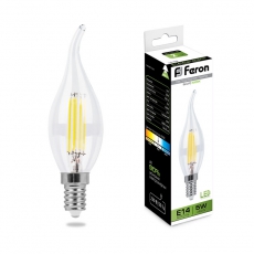 Лампа светодиодная LB-59 (5W) 230V E14 4000K филамент C35T прозрачная | 25576 | FERON