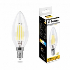 Лампа светодиодная LB-66 (7W) 230V E14 2700K филамент C35 прозрачная | 25726 | FERON