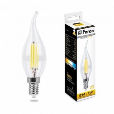 Лампа светодиодная LB-67 (7W) 230V E14 2700K филамент C35T прозрачная | 25727 | FERON