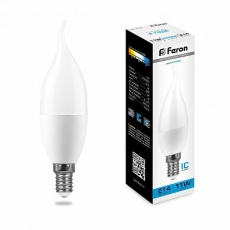 Лампа светодиодная LB-770 (11W) 230V E14 6400K свеча на ветру | 25952 | FERON