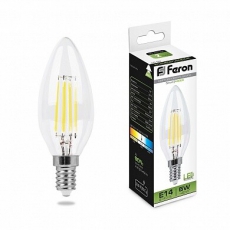 Лампа светодиодная LB-58 (5W) 230V E14 4000K филамент C35 прозрачная | 25573 | FERON