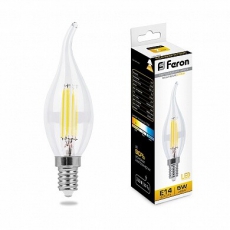 Лампа светодиодная LB-59 (5W) 230V E14 2700K филамент C35T прозрачная | 25575 | FERON
