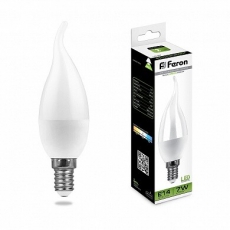Лампа светодиодная LB-97 (7W) 230V E14 4000K свеча на ветру | 25761 | FERON