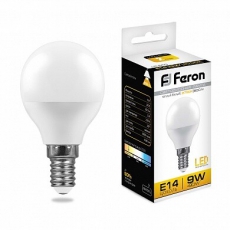 Лампа светодиодная LB-550 (9W) 230V E14 2700K G45 | 25801 | FERON