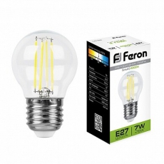 Лампа светодиодная LB-52 (7W) 230V E27 4000K филамент G45 прозрачная | 25877 | FERON