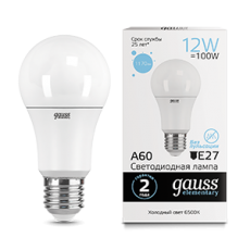 Лампа светодиодная LED 12Вт E27 220В 6500К Elementary A60 | 23232 | Gauss