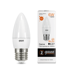 Лампа светодиодная LED 6Вт E27 220В 2700К Elementary свеча | 33216 | Gauss