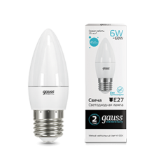 Лампа светодиодная LED 6Вт E27 220В 4100К Elementary свеча | 33226 | Gauss