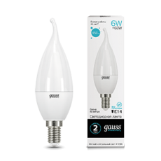 Лампа светодиодная LED 6Вт E14 220В 4100К Elementary свеча на ветру | 34126 | Gauss