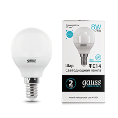 Лампа светодиодная LED 8Вт E14 220В 4100К Elementary шар | 53128 | Gauss