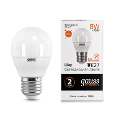 Лампа светодиодная LED 8Вт E27 220В 2700К Elementary шар | 53218 | Gauss