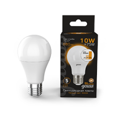 Лампа светодиодная LED 10Вт E27 220В 2700К A60, диммируемая | 102502110-S | Gauss