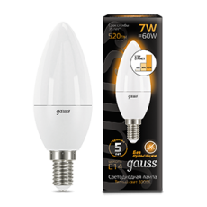 Лампа светодиодная LED 7Вт E14 220В 2700К свеча, диммируемая | 103101107-S | Gauss