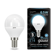 Лампа светодиодная LED 6,5Вт E14 220В 4100К шар | 105101207 | Gauss