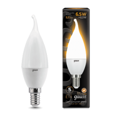 Лампа светодиодная LED 6,5Вт E14 220В 2700К свеча на ветру | 104101107 | Gauss