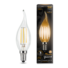 Лампа светодиодная LED 5Вт E14 220В 2700К свеча на ветру | 104801105 | Gauss