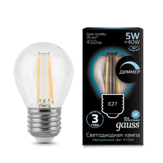 Лампа светодиодная LED 5Вт E27 220В 4100К шар, диммируемая | 105802205-D | Gauss