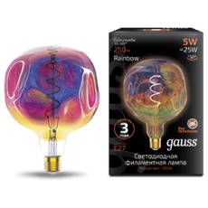 Лампа светодиодная LED Filament Rainbow Spiral G150CR 5W E27 250lm 1800K 1/6 | 1007802103 | Gauss