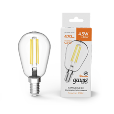 Лампа светодиодная Basic Filament ST45 4,5W 470lm 2700К Е14 LED 1/10/50 | 1141115 | Gauss