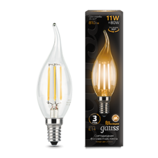 Лампа светодиодная филаментная E14 11W 2700К прозрачная | 104801111 | Gauss