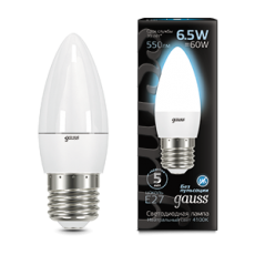 Лампа светодиодная LED 6,5Вт E27 220В 4100К свеча | 103102207 | Gauss