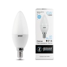 Лампа светодиодная LED 6Вт E14 220В 6500К Elementary свеча | 33136 | Gauss