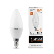 Лампа светодиодная LED 8Вт E14 220В 2700К Elementary свеча | 33118 | Gauss