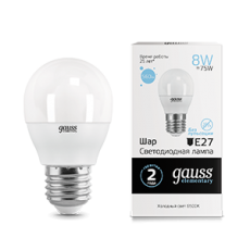 Лампа светодиодная LED 8Вт E27 220В 6500К Elementary шар | 53238 | Gauss