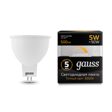 Лампа светодиодная LED 5Вт GU5.3-dim 220В 3000К MR16 диммируемая | 101505105-D | Gauss