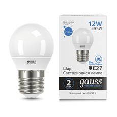 Лампа светодиодная Elementary Шар 12W 950lm 6500K Е27 LED 1/10/100 | 53232 | Gauss