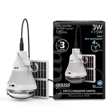 Лампа светодиодная Led A60 3W 130lm 4000K с солнечной панелью 1/40 | 902102203 | Gauss