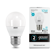 Лампа светодиодная LED Elementary Шар 10W E27 730lm 4100K | 53220 | Gauss