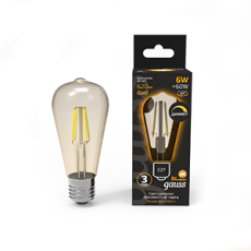 Лампа светодиодная Filament ST64 6W 620lm 2400К Е27 golden диммируемая | 102802006-D | Gauss