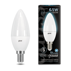 Лампа светодиодная LED 6,5Вт E14 220В 4100К свеча | 103101207 | Gauss