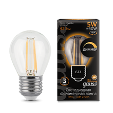 Лампа светодиодная LED 5Вт E27 220В 2700К шар, диммируемая | 105802105-D | Gauss