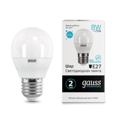 Лампа светодиодная LED 8Вт E27 220В 4100К Elementary шар | 53228 | Gauss