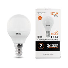 Лампа светодиодная LED 10Вт E14 220В 2700К Elementary шар | 53110 | Gauss
