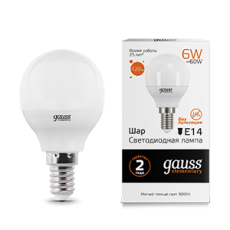 Лампа светодиодная LED 6Вт E14 220В 2700К Elementary шар | 53116 | Gauss