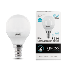 Лампа светодиодная LED 6Вт E14 220В 4100К Elementary шар | 53126 | Gauss