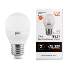 Лампа светодиодная LED 6Вт E27 220В 2700К Elementary шар | 53216 | Gauss