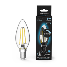 Лампа светодиодная LED 5Вт E14 220В 4100К свеча, диммируемая | 103801205-D | Gauss