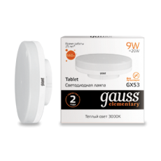 Лампа светодиодная LED 9Вт GX53 220В 2700К Elementary | 83819 | Gauss