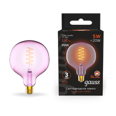 Лампа светодиодная LED Filament Flexible G125-C Pink E27 5W 190lm 1800K 125*178mm 1/10 | 1011802105 | Gauss