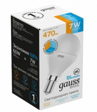 Лампа светодиодная BASIC Шар 7W E14 470lm 3000K-4000K-6500K 1/10/100 | 1053147 | Gauss